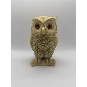 Chalkware Owl on Perch Figurine Statue Vintage Mid Century 8.5"H 7lbs Vintage